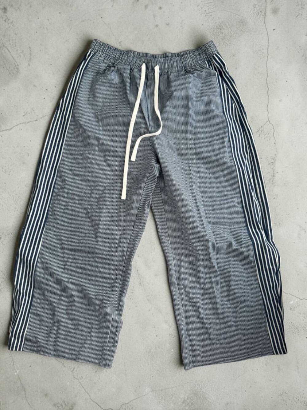 STRIPED Denim Blue Wide Leg Ankle Pants Size XL